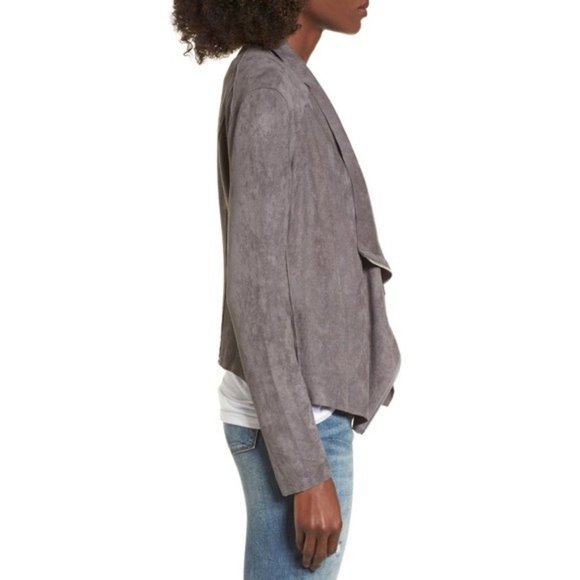 BlankNYC Asymmetrical Zip Drape Front Faux Suede Jacket NWT Small Silver Grey - Picture 5 of 7